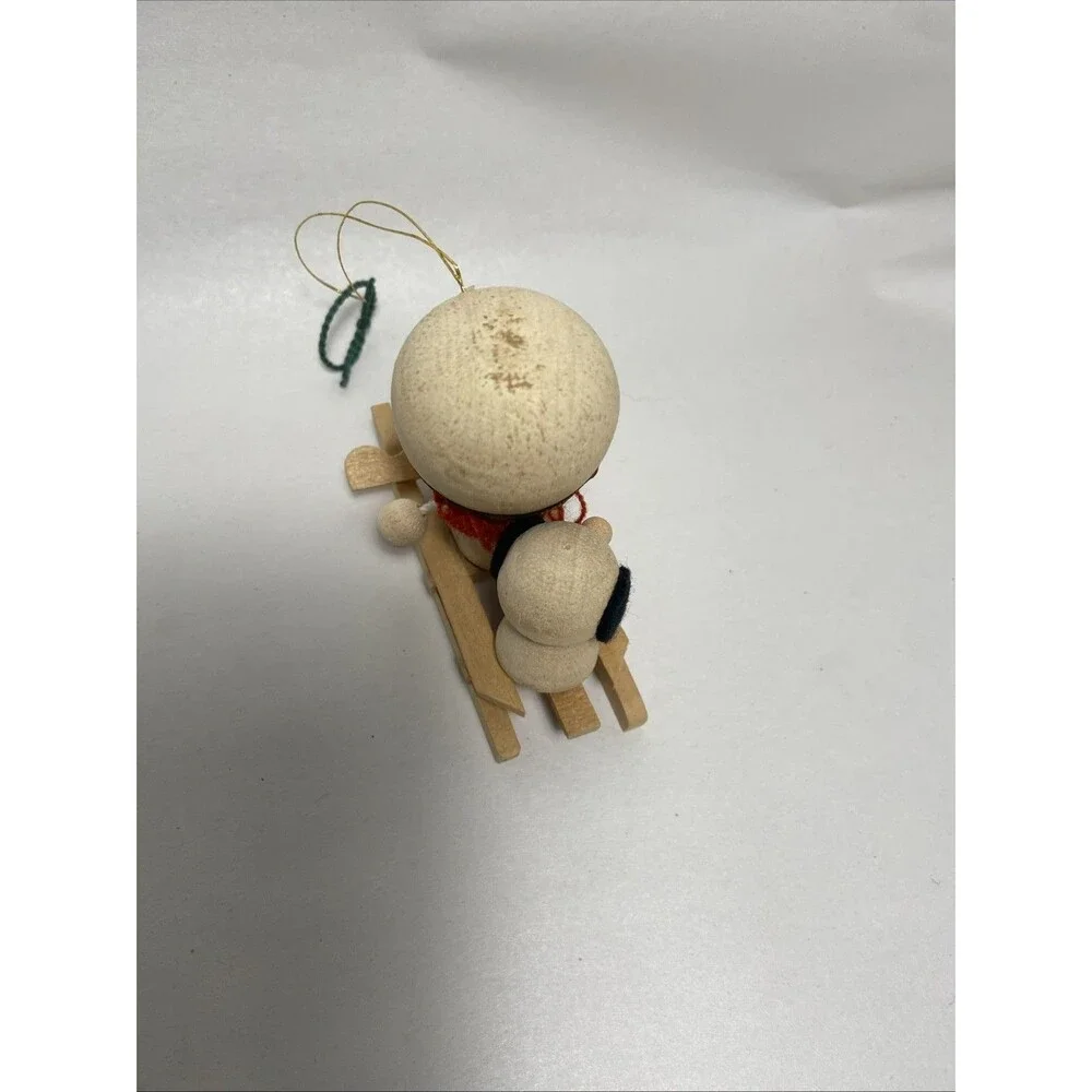 Vintage Handmade Wood Art Girl With Big And Puppy On Sleigh Figurine